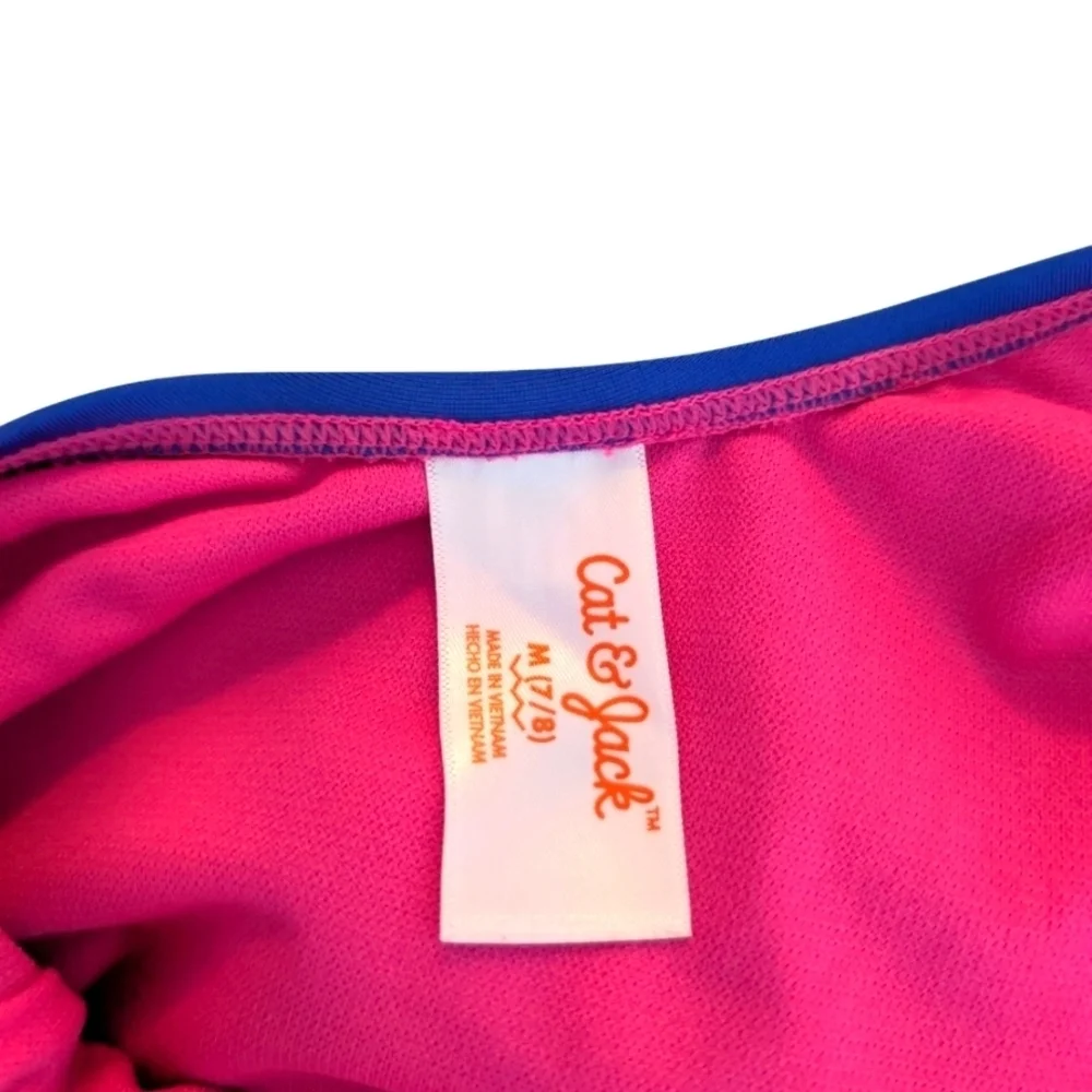 Cat & Jack Girls  Pink and Blue Swimsuit Sequin Heart Size 7-8